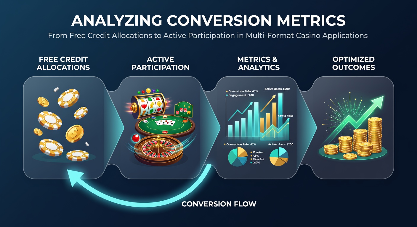Dashboard showing conversion metrics from free credits to active users in multi-format casino apps