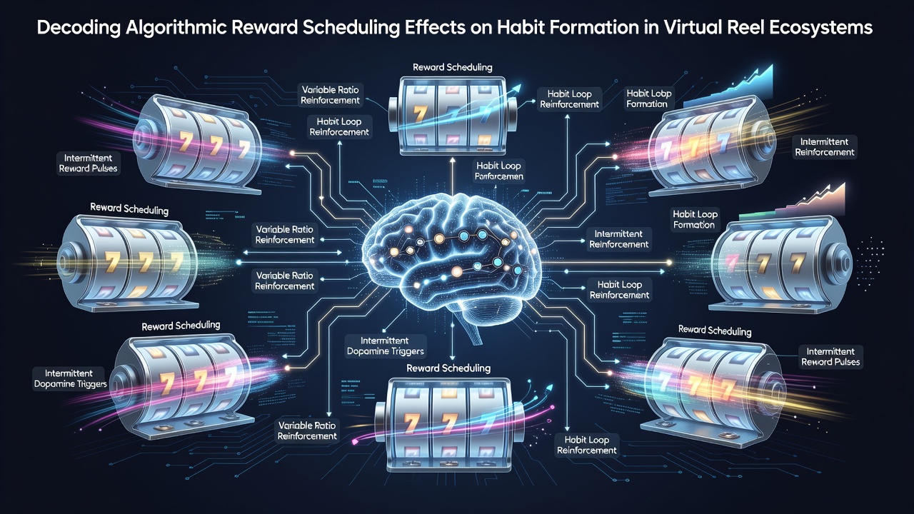 Virtual reel interface displaying algorithmic reward patterns and user engagement metrics in a digital gaming ecosystem