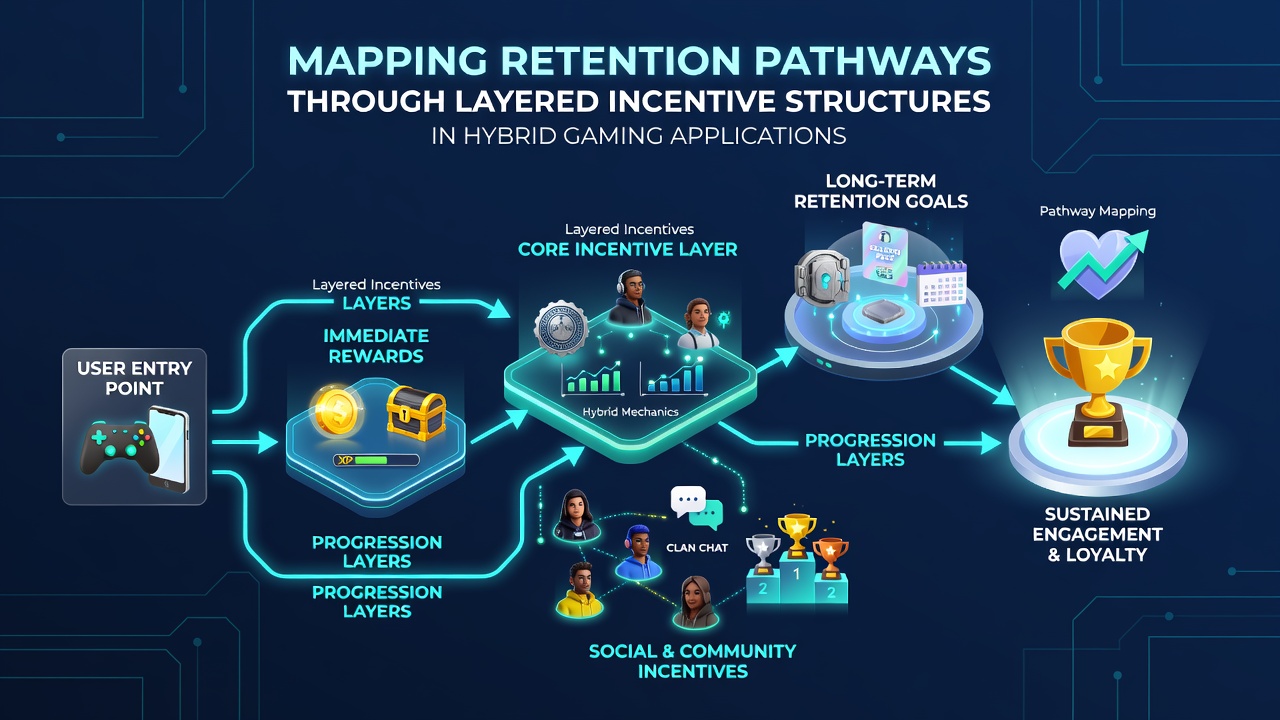 Heatmap visualization of retention pathways showing user movement through incentive layers in cross-platform gaming environments