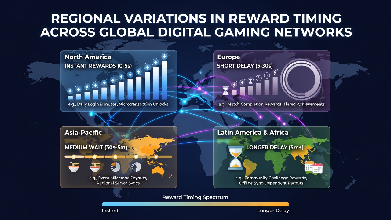 Comparative charts of reward distribution timelines in North American and European digital gaming platforms