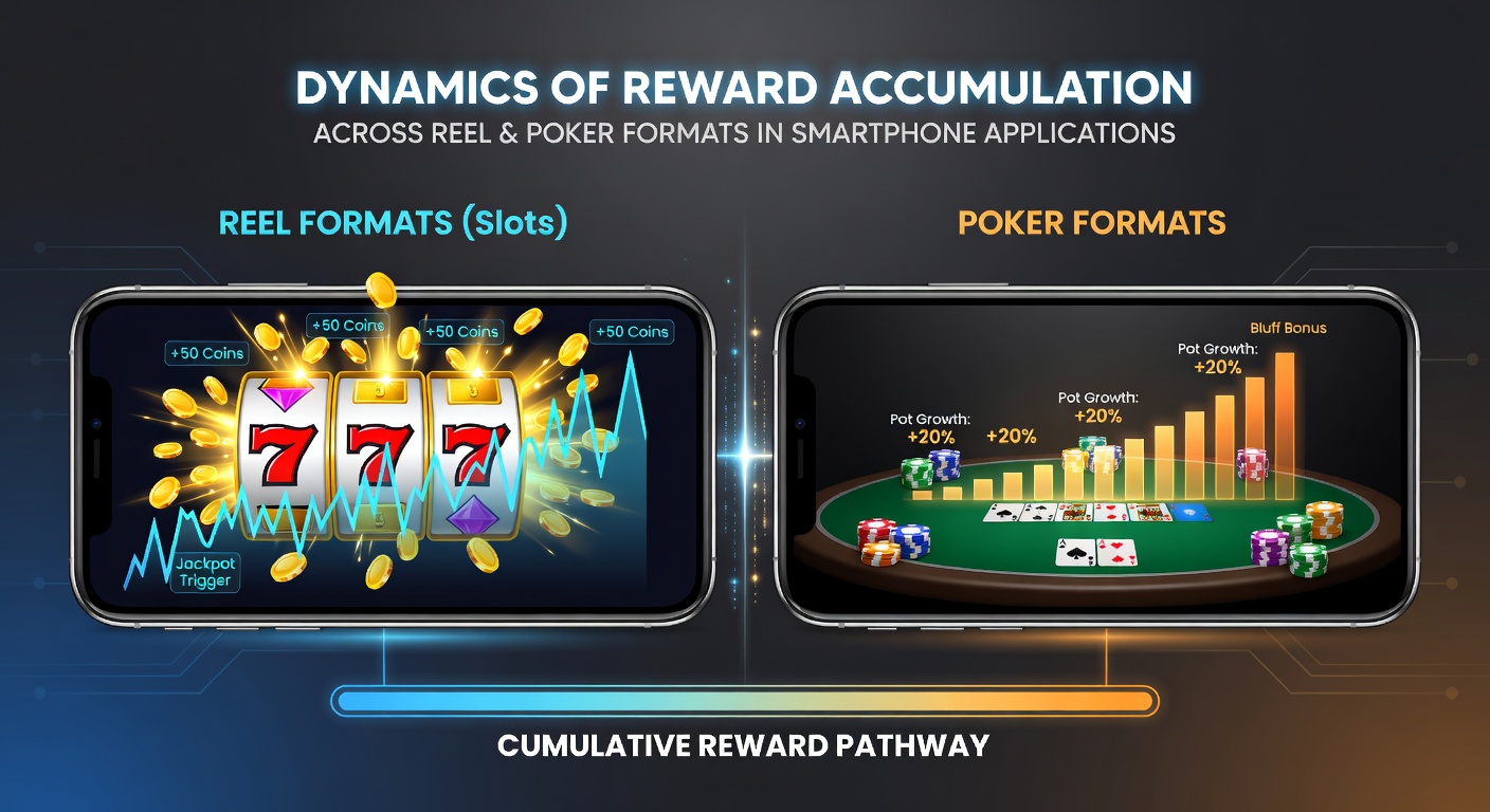 Smartphone screen displaying reel and poker reward interfaces side by side in a casino app